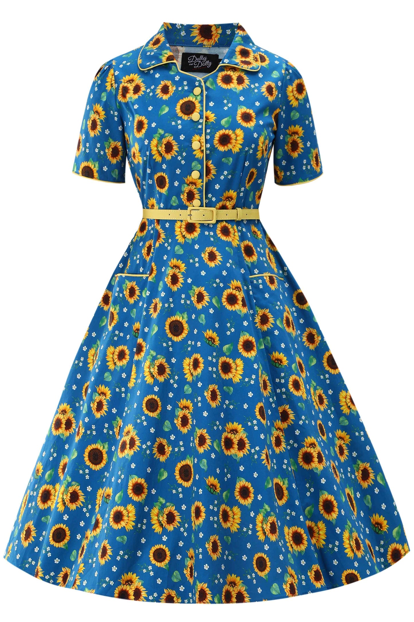 Mabel Sunflower Midi Shirt Dress In Blue