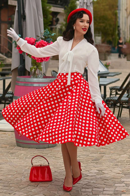 Maisie Red Polka Dot Full Circle Midi Skirt