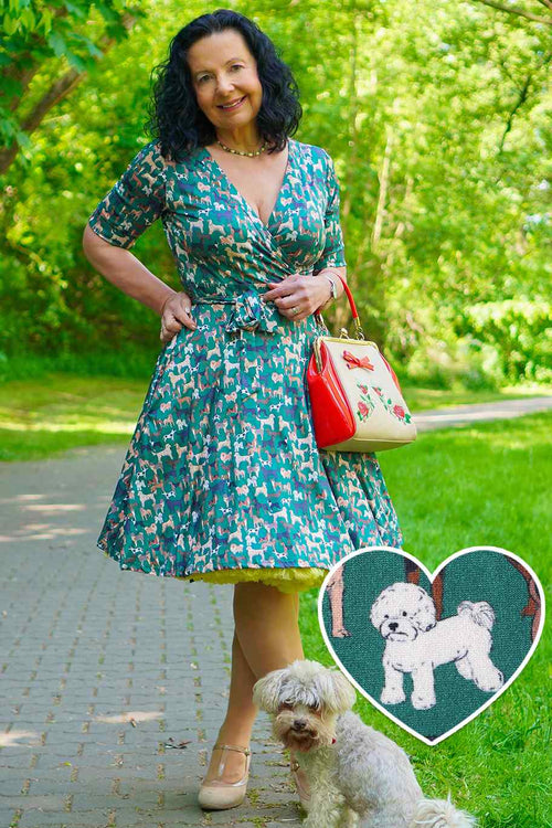 Matilda Dog Lover Wrap Dress In Green
