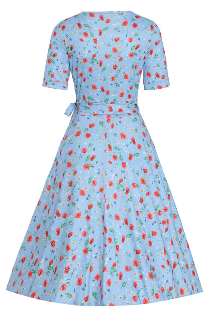 Matilda Light Blue Poppy Wrap Dress