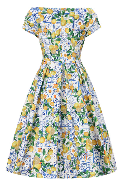 Lily Mediterranean Lemon Off Shoulder Dress