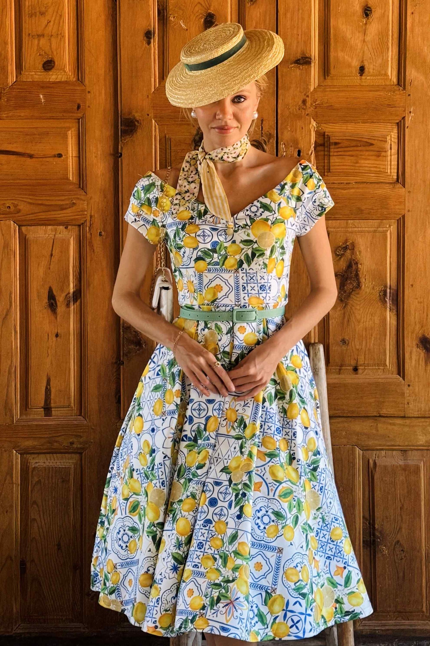 Lily Mediterranean Lemon Off Shoulder Dress