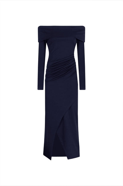 Megan Off Shoulder Midi Dress Navy