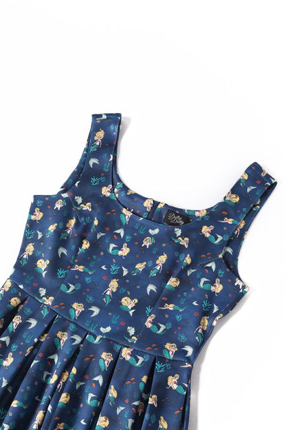 Amanda Mermaid Dark Blue Flared Dress