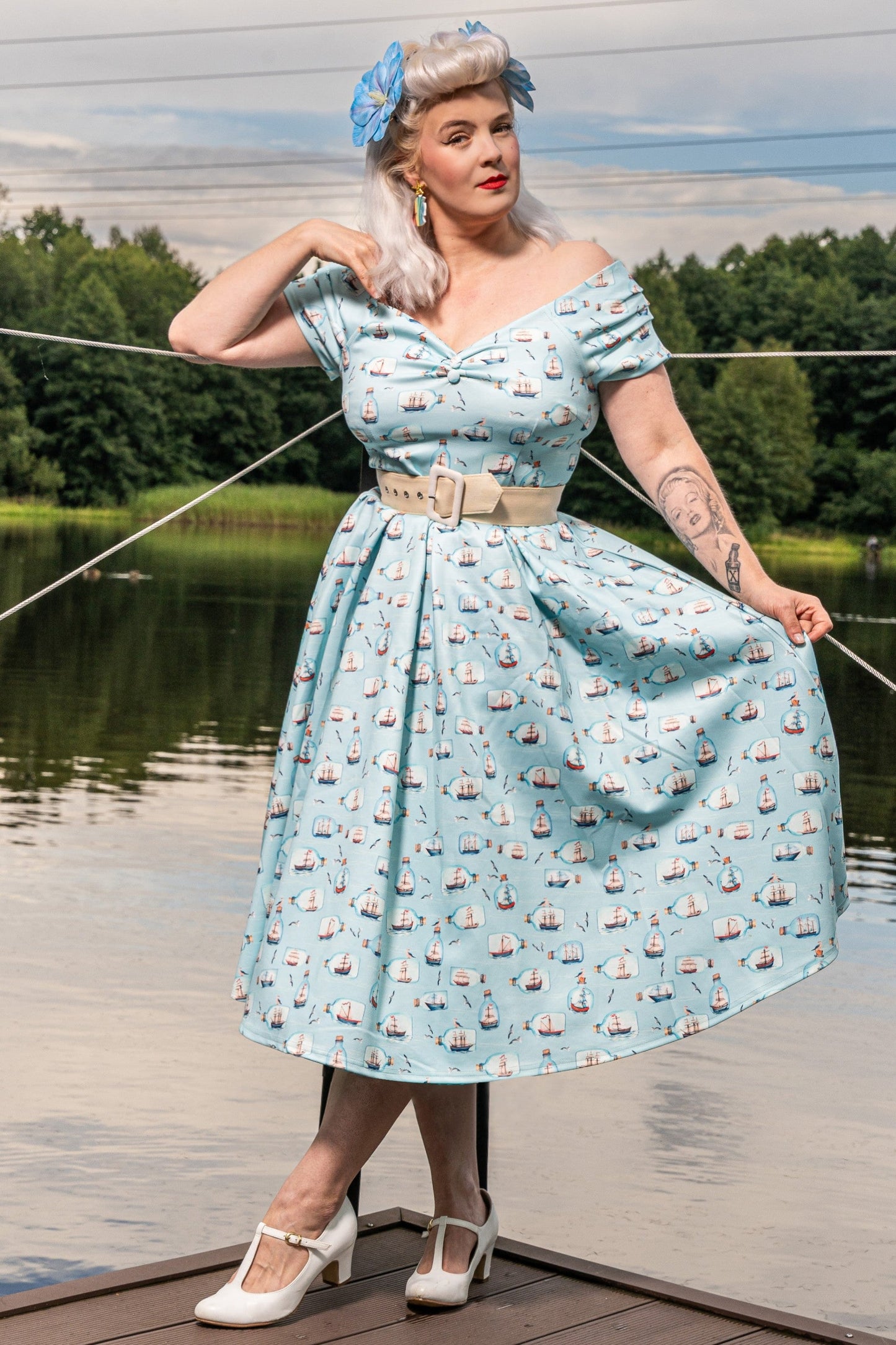Lily Message In A Bottle Off Shoulder Dress
