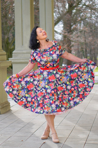 Darlene Midnight Garden Off Shoulder Swing Dress