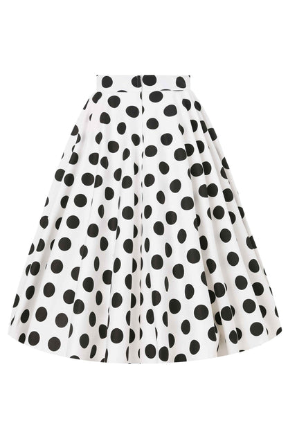 Maisie Polka Dot Full Circle Midi Skirt in White/Black