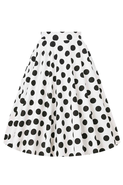Maisie Polka Dot Full Circle Midi Skirt in White/Black