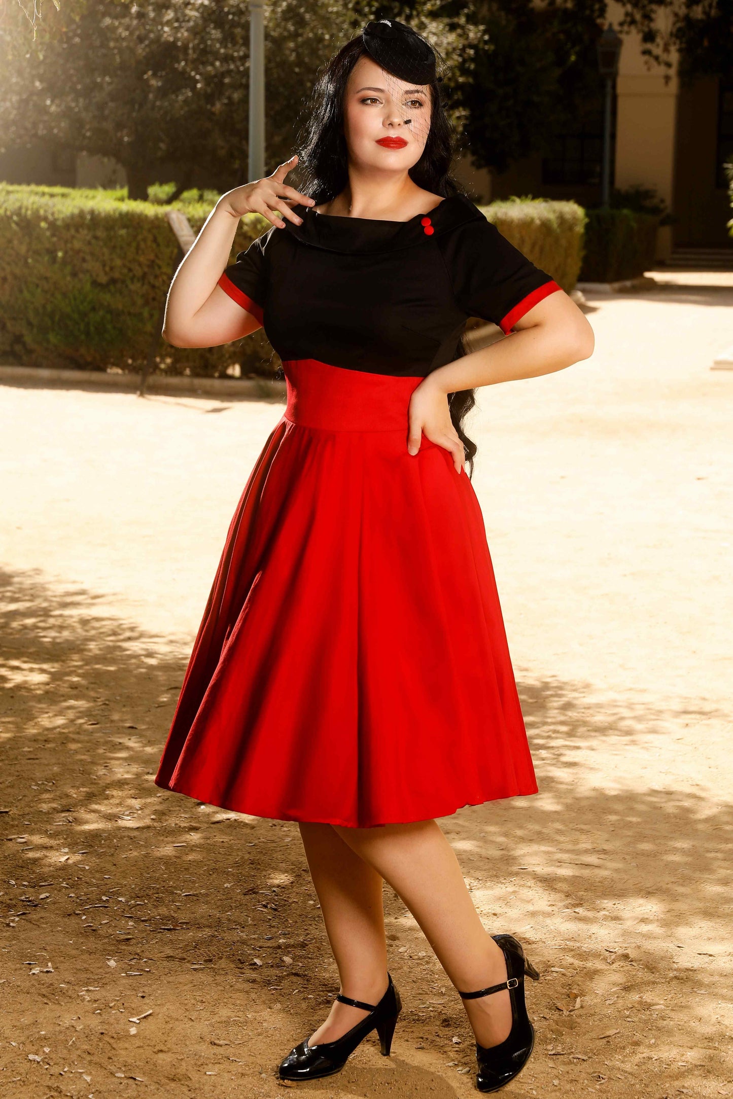 Darlene Black & Burgundy Swing Dress