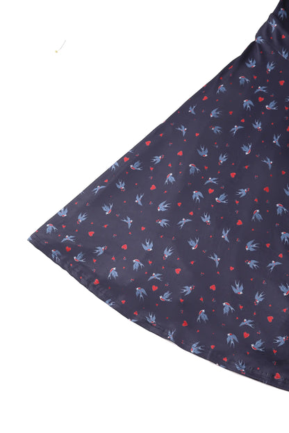 Matilda Navy Blue Heart & Swallow Wrap Dress