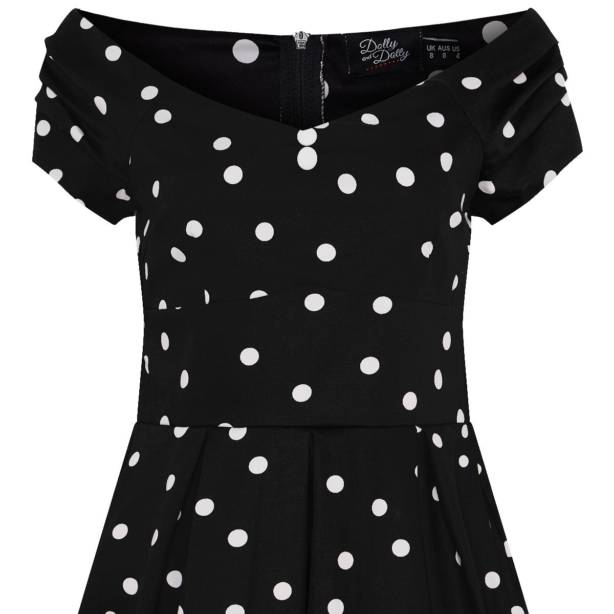Lily Off Shoulder 50s Polka Dot Evening Dress in Black-White