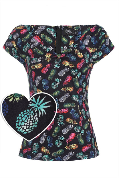 Lilian Off Shoulder Black Pineapple Top
