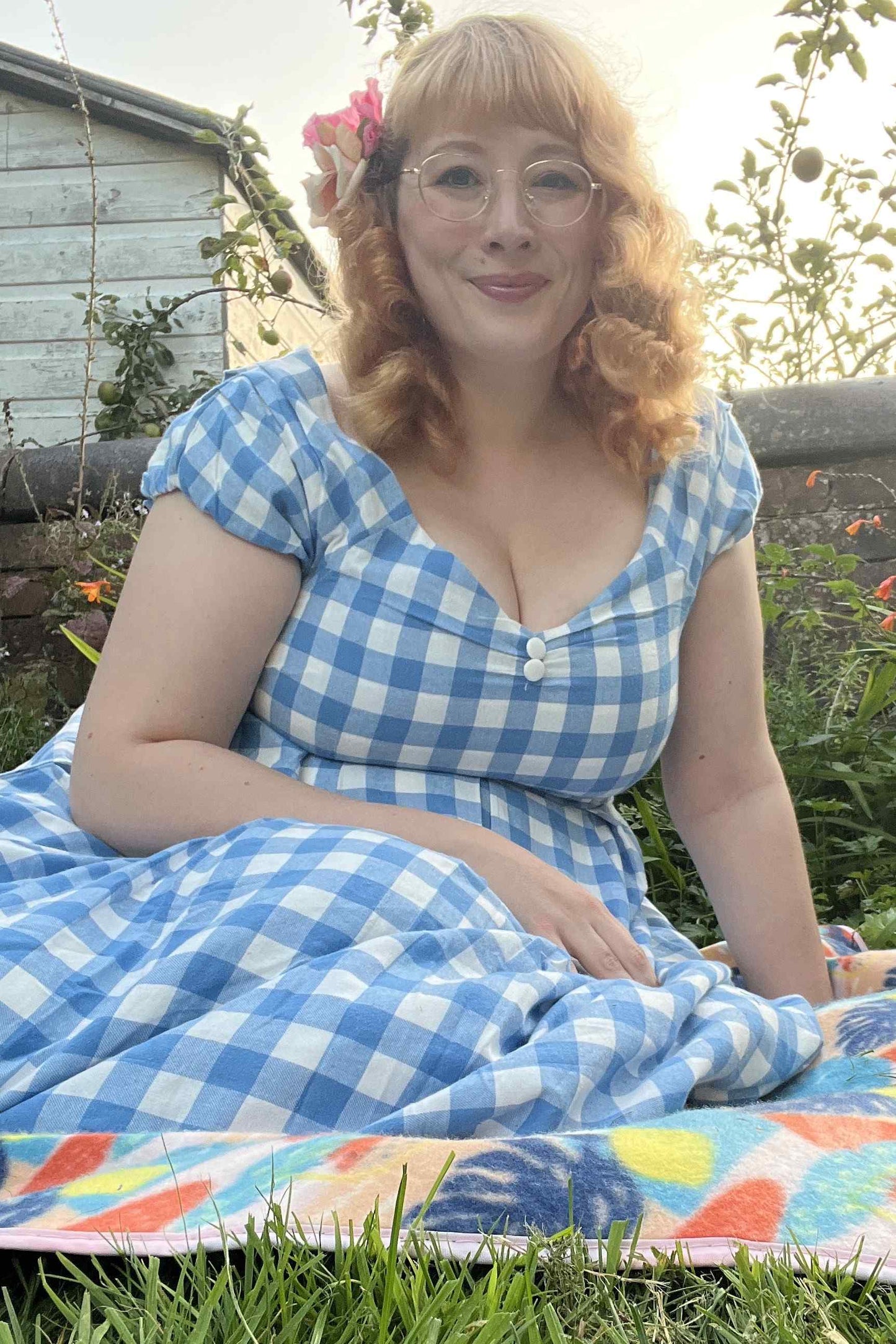 Lily Off Shoulder Blue Gingham Dress