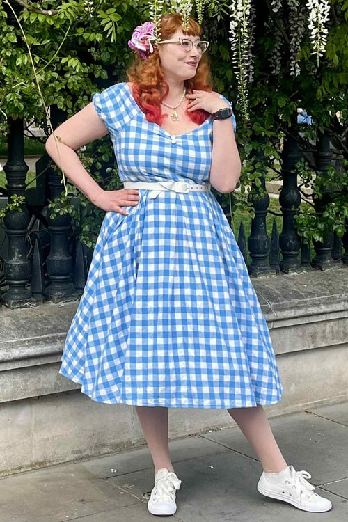 Lily Off Shoulder Blue Gingham Dress