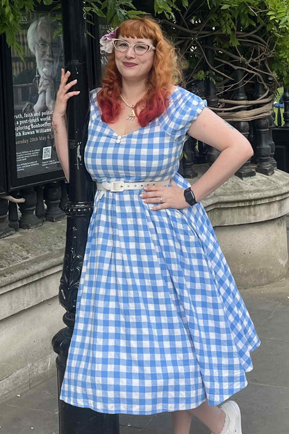 Lily Off Shoulder Blue Gingham Dress