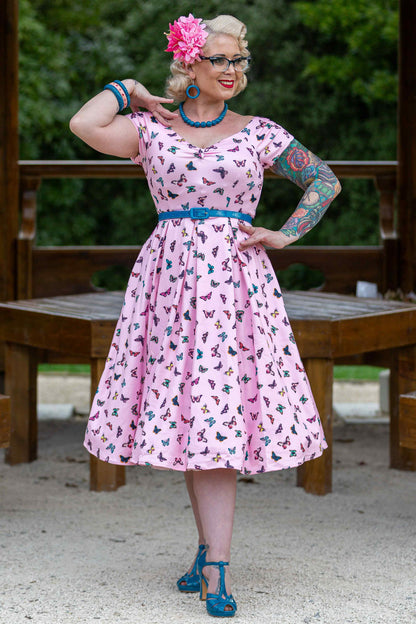 Lily Off Shoulder Pink Butterfly Swing Dress
