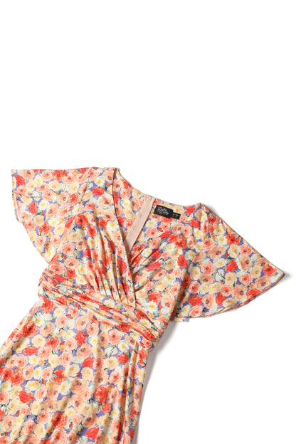 Donna Short Sleeve Tea Dress in Orange Floral Print