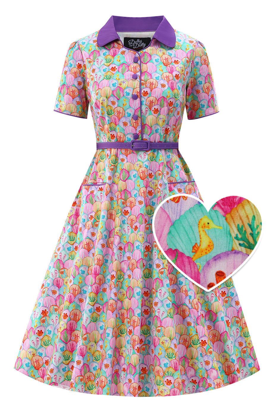 Mabel Pastel Seashell Midi Shirt Dress