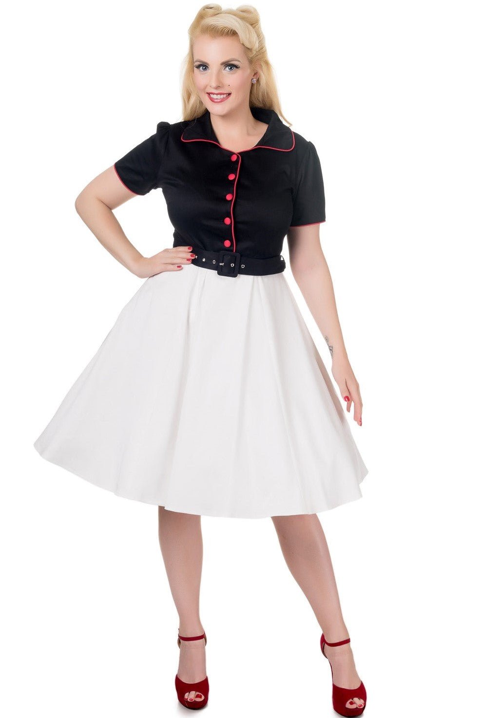 Penelope Diner Rockabilly Shirt Dress in Black/White/Red