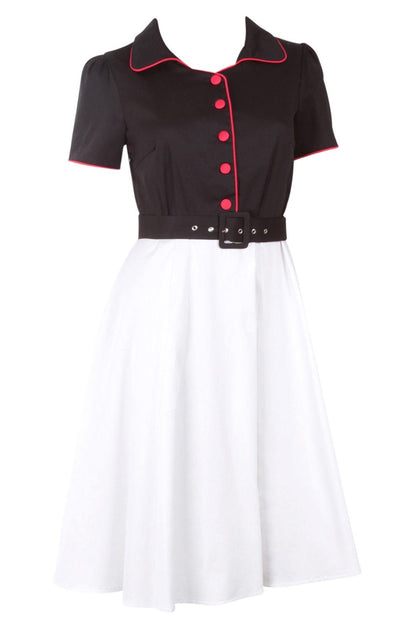Penelope Diner Rockabilly Shirt Dress in Black/White/Red