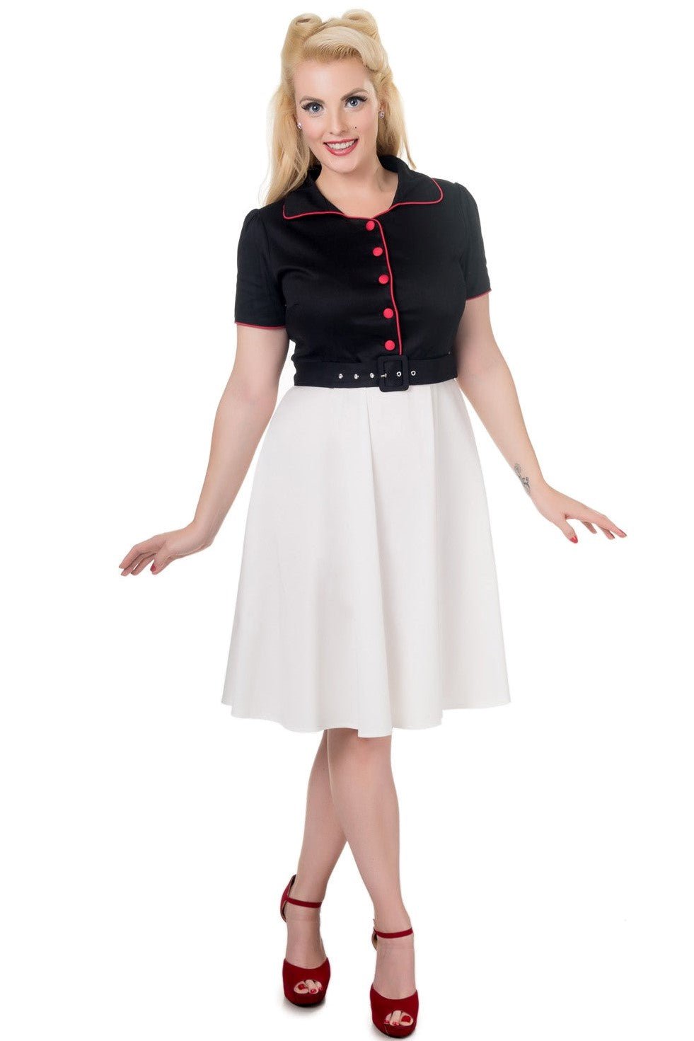 Penelope Diner Rockabilly Shirt Dress in Black/White/Red