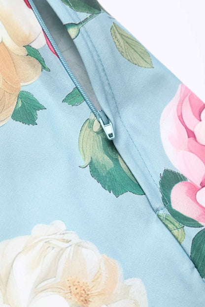 Darlene Peony Flared Dress In Blue