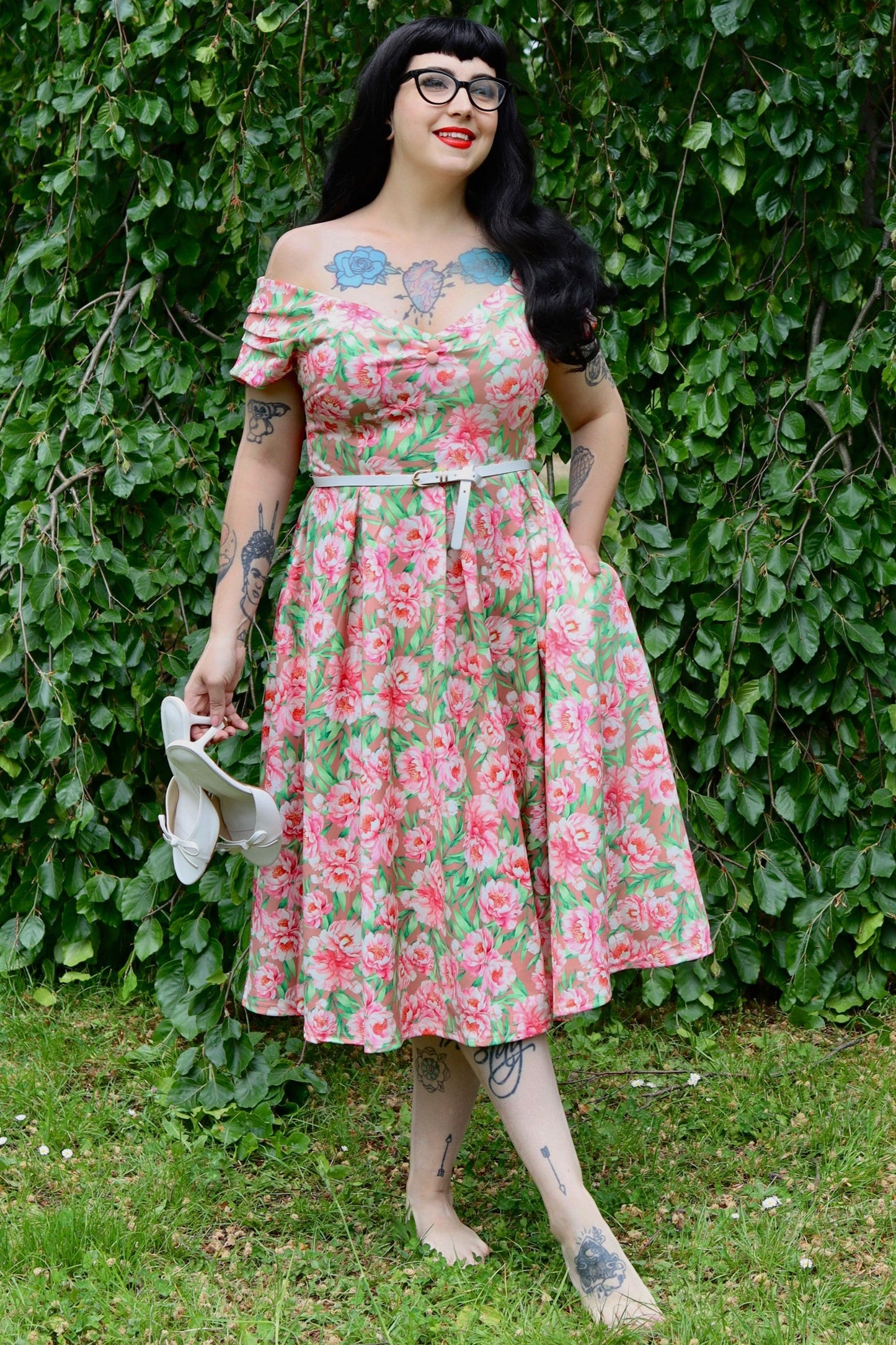 Lily Pink Floral Off Shoulder Dress