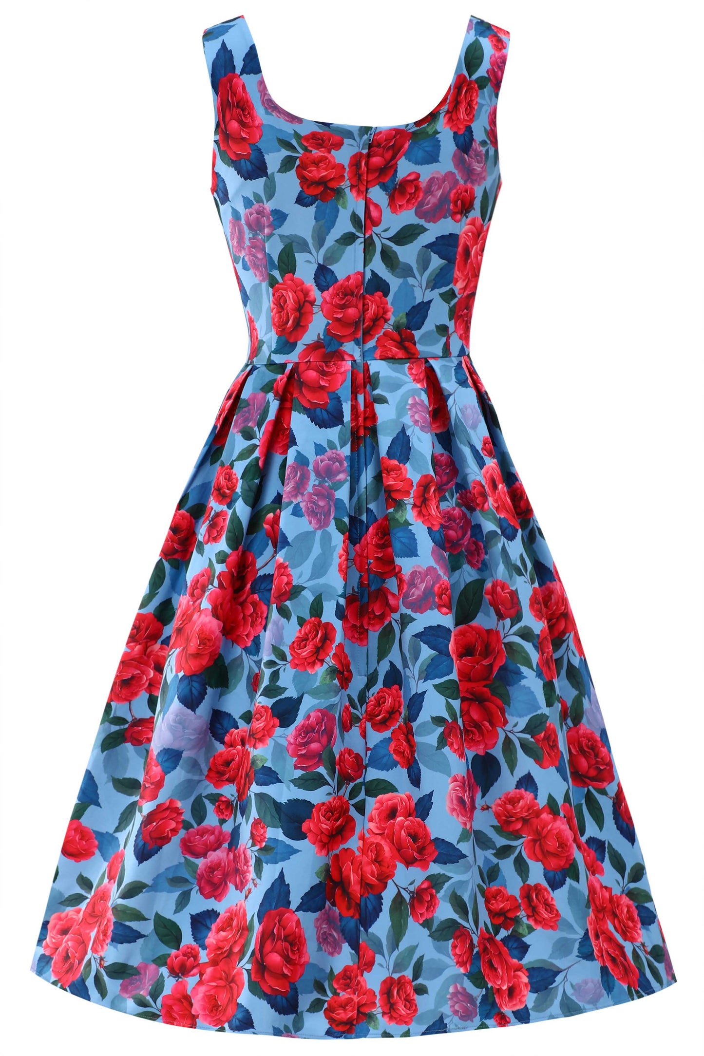 Amanda Pink Peony Flared Dress In Blue