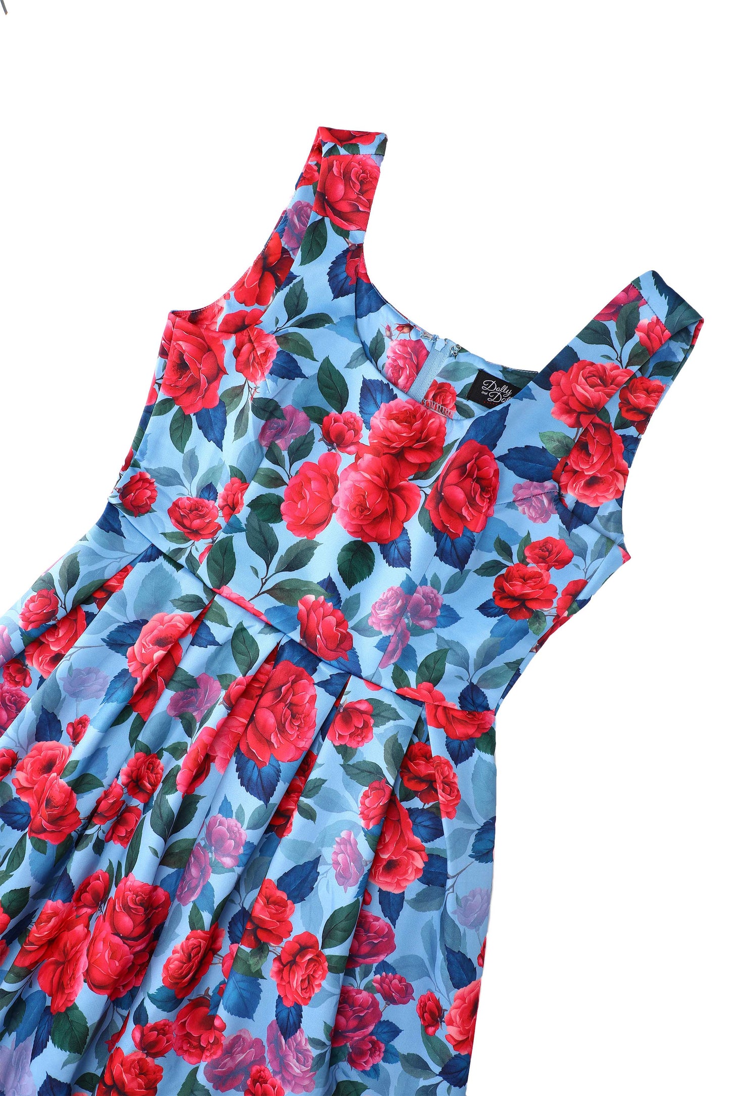 Amanda Pink Peony Flared Dress In Blue