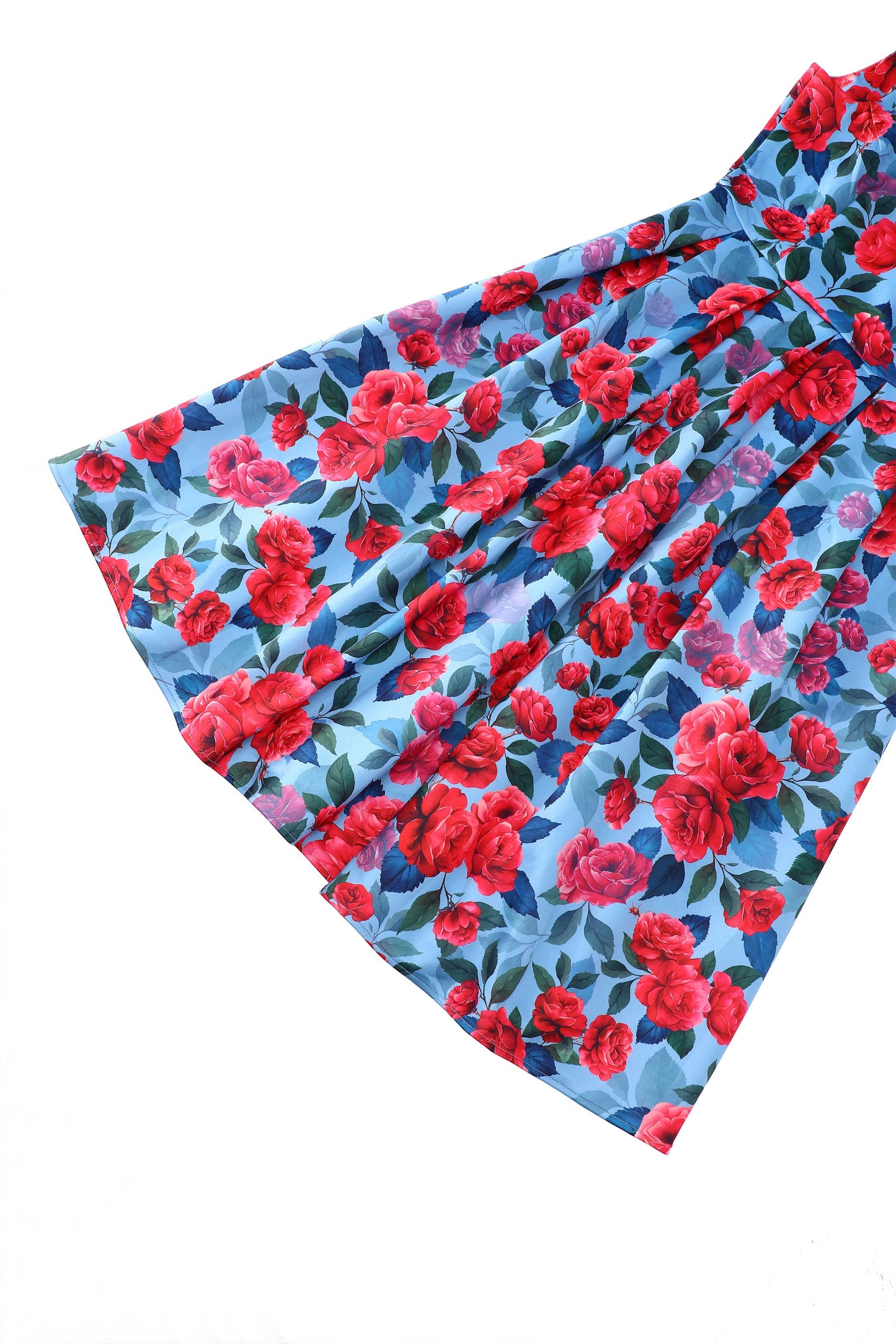 Amanda Pink Peony Flared Dress In Blue