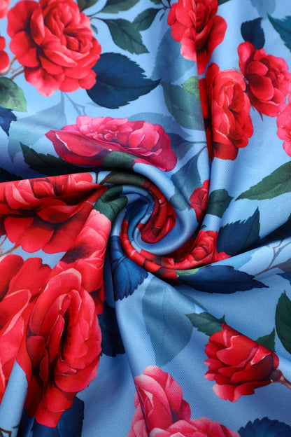 Amanda Pink Peony Flared Dress In Blue