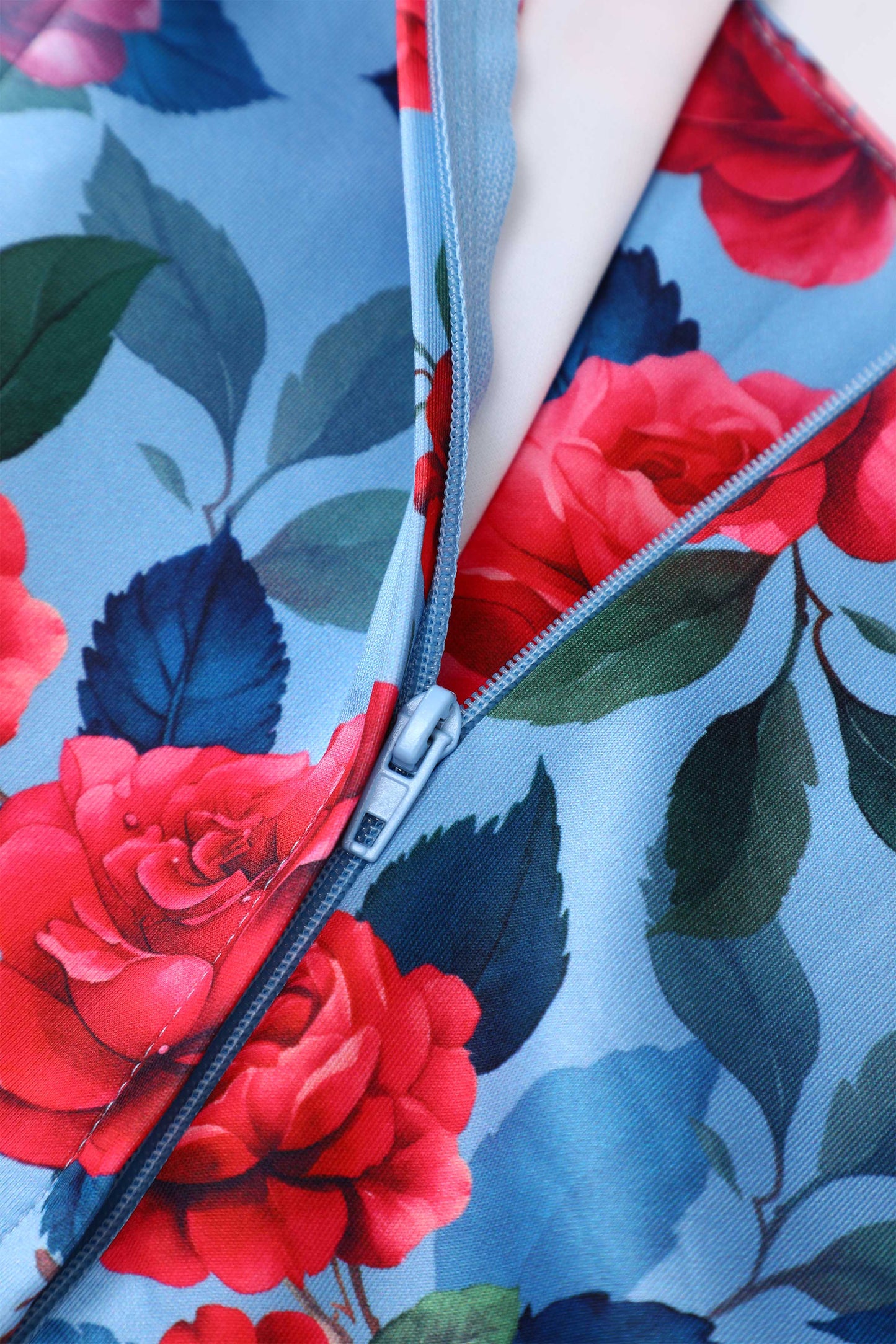 Amanda Pink Peony Flared Dress In Blue