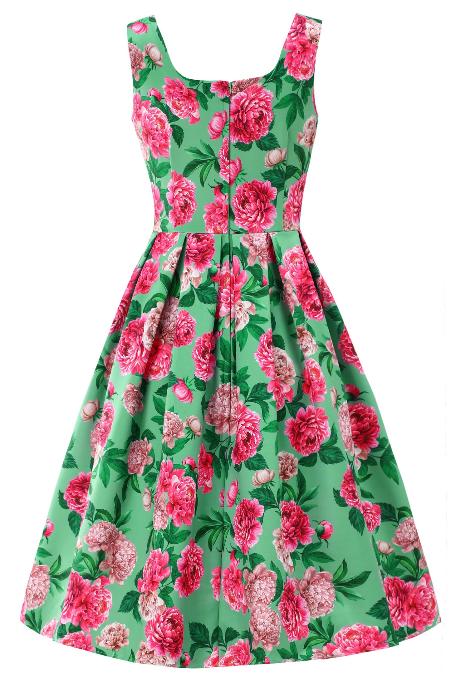 Amanda Pink Peony Flared Dress In Mint Green