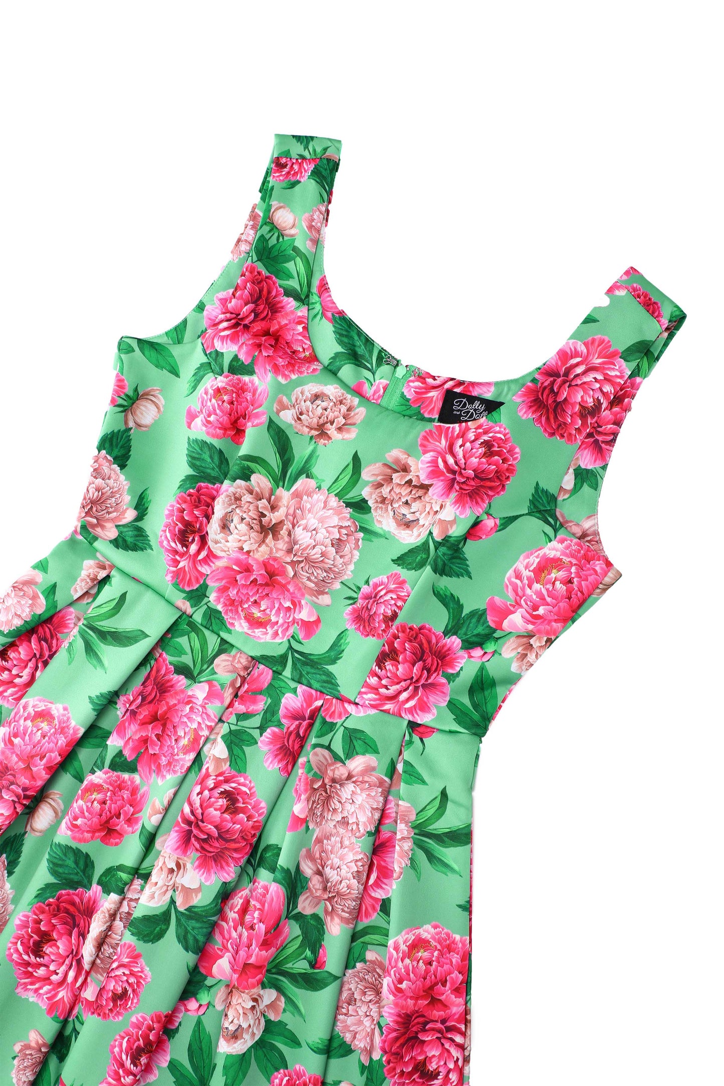 Amanda Pink Peony Flared Dress In Mint Green