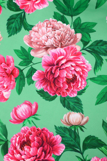 Amanda Pink Peony Flared Dress In Mint Green