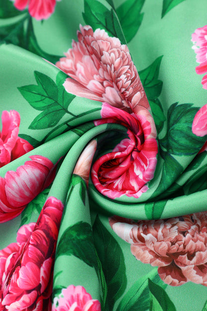 Amanda Pink Peony Flared Dress In Mint Green