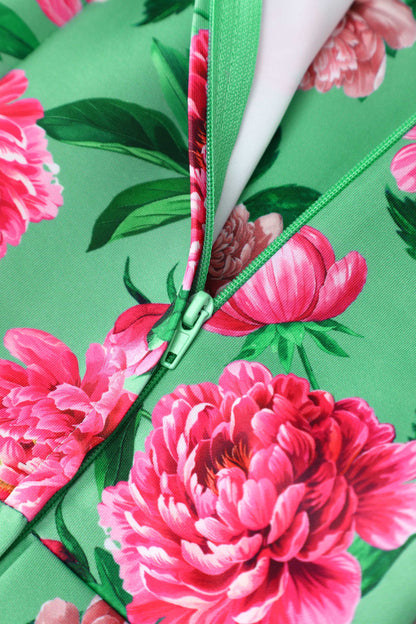 Amanda Pink Peony Flared Dress In Mint Green