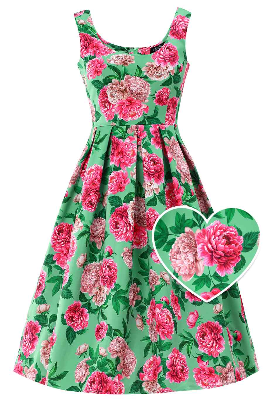 Amanda Pink Peony Flared Dress In Mint Green