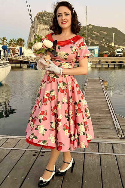 Darlene Pink Strawberry Flared Dress