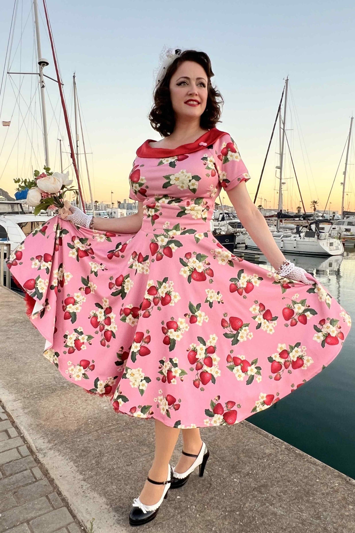 Darlene Pink Strawberry Flared Dress