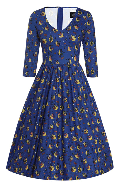 Billie Blue Pinup Witch Long Sleeved Dress