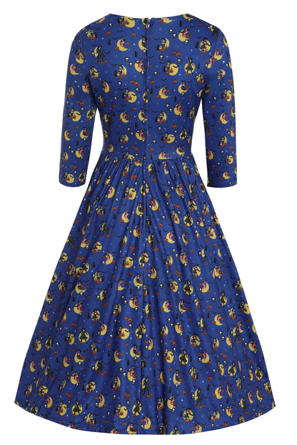 Billie Blue Pinup Witch Long Sleeved Dress