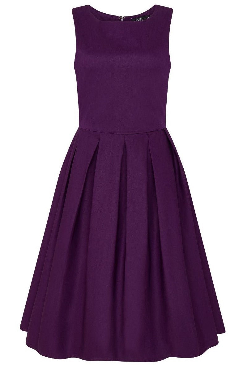 Lola Purple Box Pleated Flared Dress