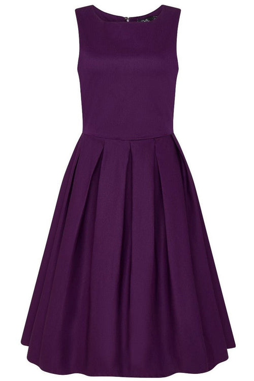 Lola Purple Box Pleated Flared Dress