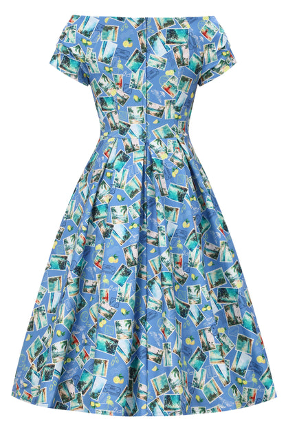 Lily Postage Stamp Off Shoulder Dress In Blue