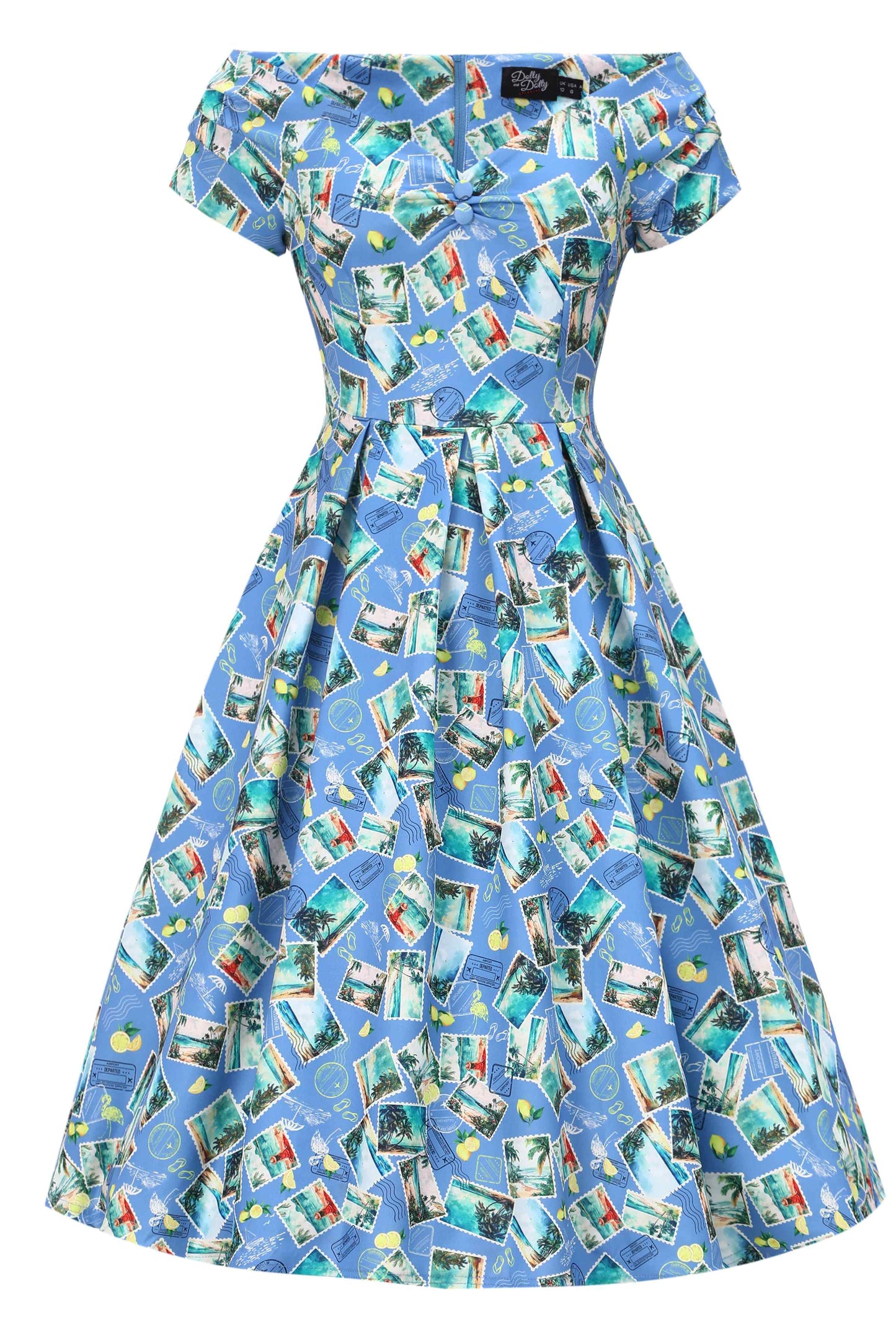 Lily Postage Stamp Off Shoulder Dress In Blue