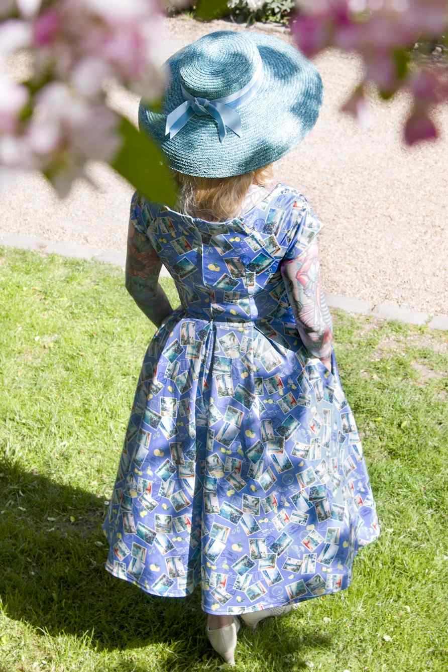 Lily Postage Stamp Off Shoulder Dress In Blue