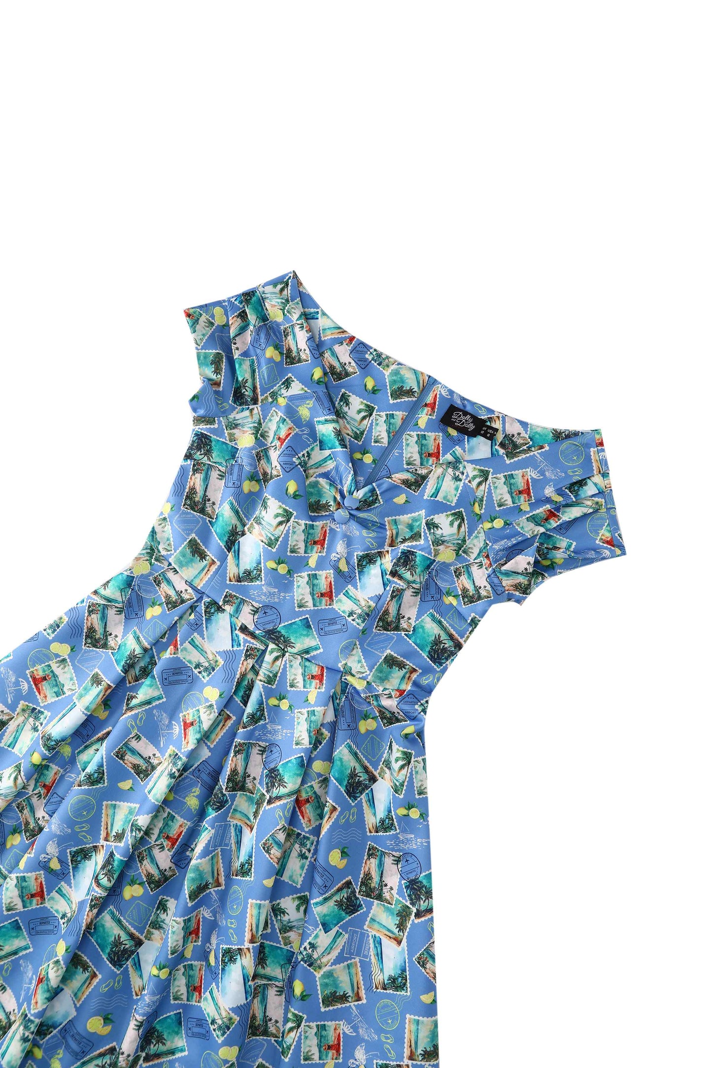 Lily Postage Stamp Off Shoulder Dress In Blue