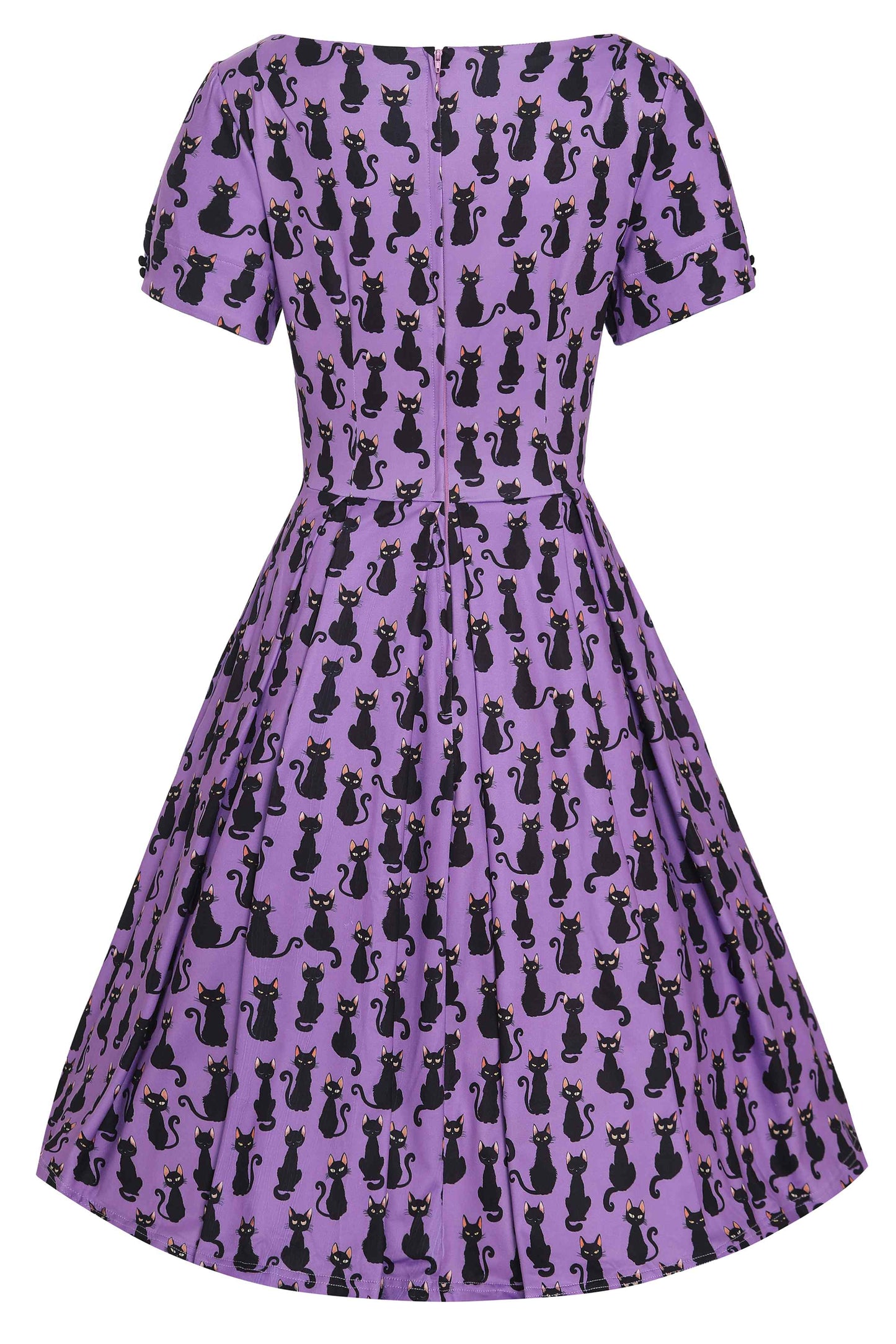 Brenda Purple Black Cat Flared Dress