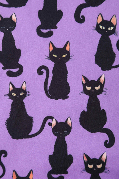 Brenda Purple Black Cat Flared Dress